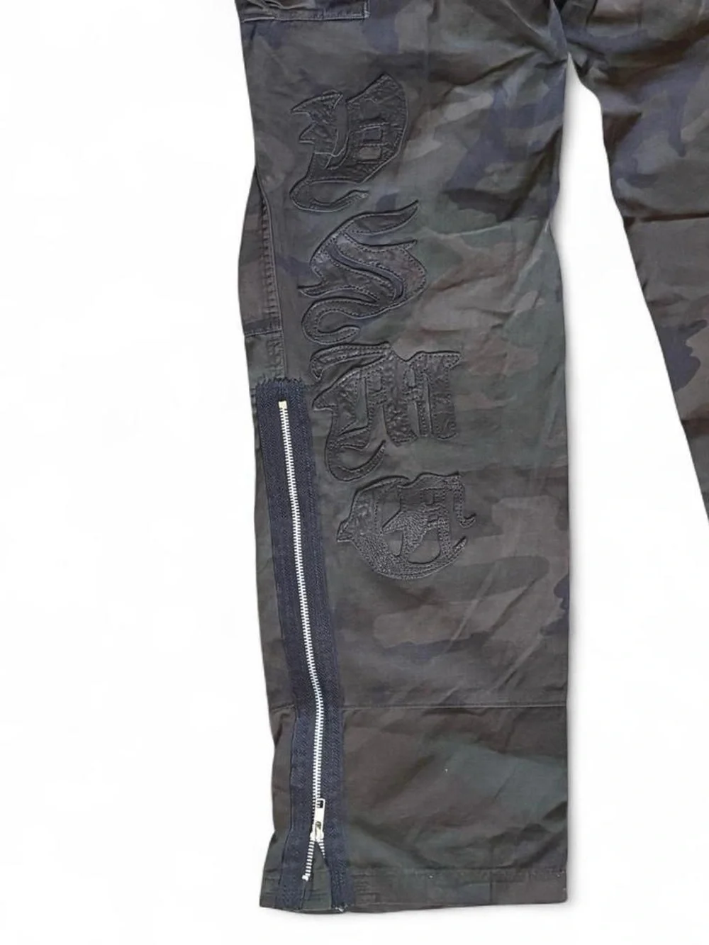 Y2K Vintage The Great China Wall Camo Cargo Pants Crystal Leather Detailing
